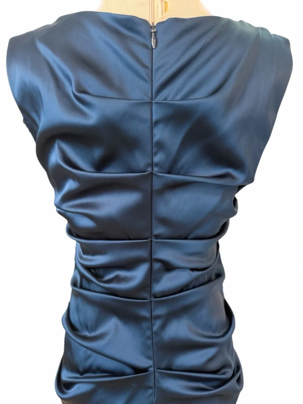 Nicole Miller Navy Satin Ruched Midi Dress Sz 8 - Picture 7 of 12